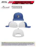 Load image into Gallery viewer, Ruskin Christian Royal/White 104s Snapback hat
