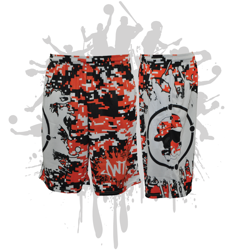 Splatter Splash Digital Camo Mens Full Dye Shorts Orange/Black/White