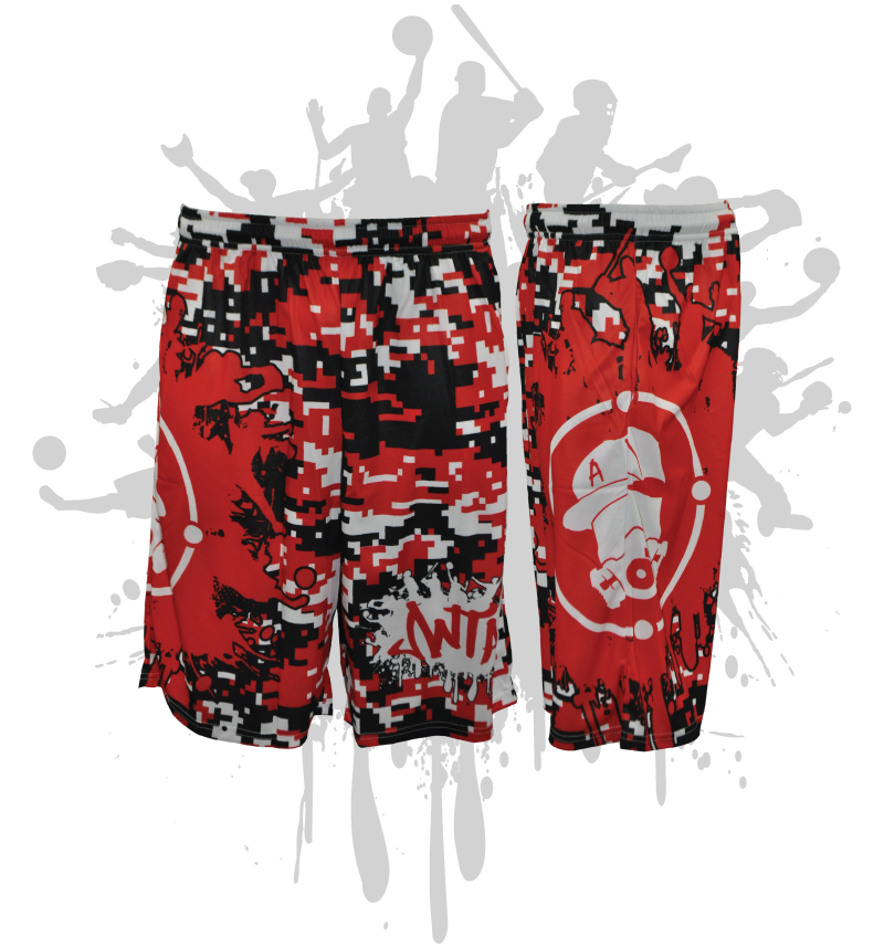 Splatter Splash Digital Camo Mens Full Dye Shorts Red/Black/White