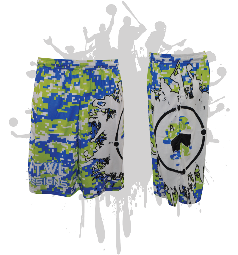 Splatter Splash Digital Camo Mens Full Dye Shorts Royal/Lime/White